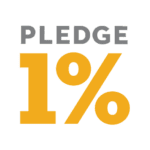 The Pledge 1% logo. Grey word pledge above a large yellow 1%. 