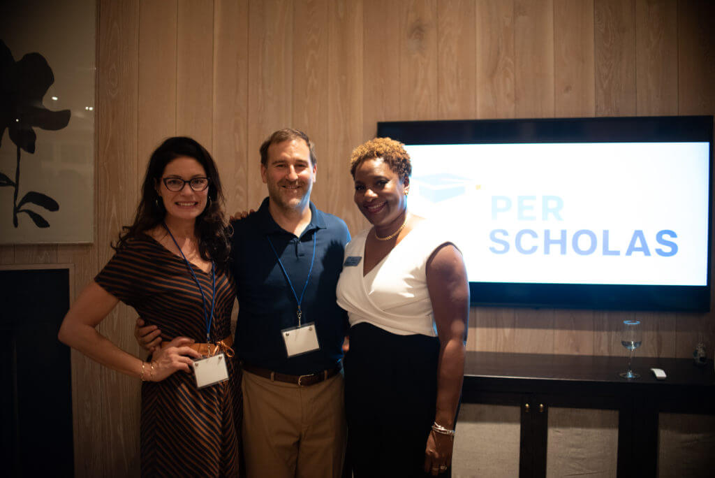 Josh and his wife, Dana stand with the Director of Per Scholas at an event at a fundraising event hosted by Josh.